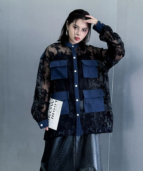 Lace Denim Combination Blouse