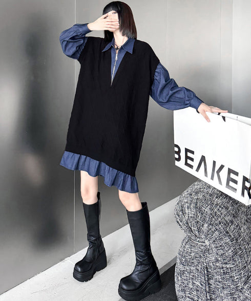 Knit Switch Denim Dress