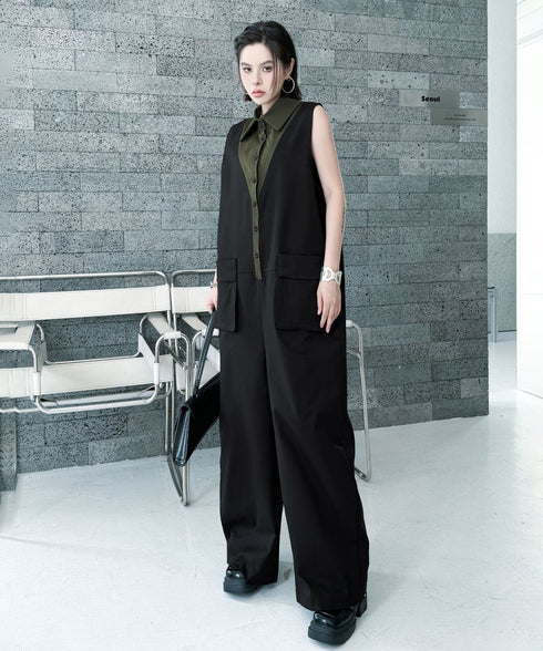 Contrast Collar Jumpsuit