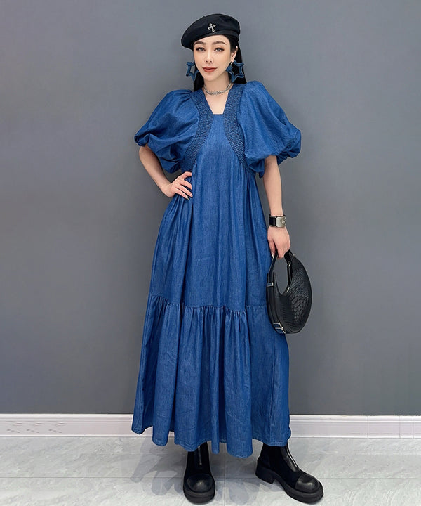 Volume Sleeve Denim Dress