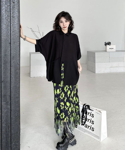 Neon Flower Pleated Skirt