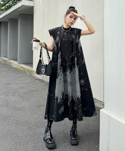 French Sleeve Print Dress