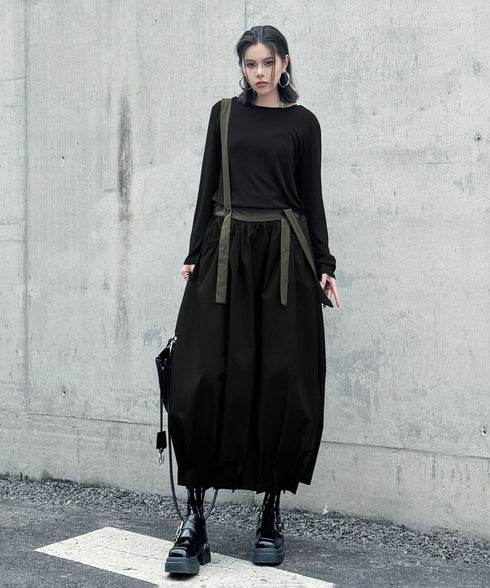 Cord Loose Suspender Skirt