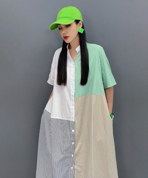 Patchwork Stripe Shirt Dress