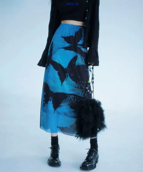 Butterfly Print Mesh Skirt