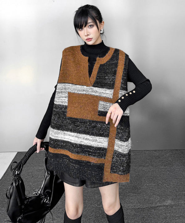 Offset Mosaic Vest Brown アップ