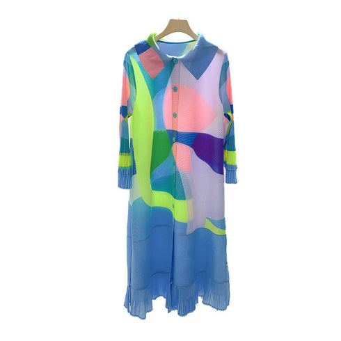 Pastel Geometry Pleated Dress