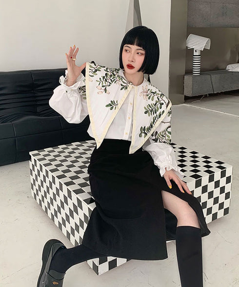 Botanical Print Puritan Collar Blouse