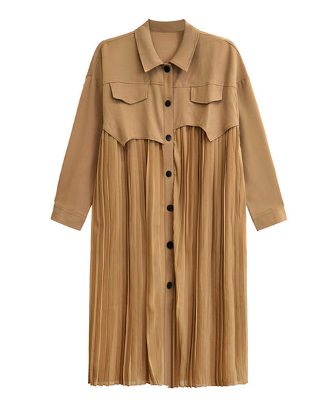 Pleated Patchwork Long Blouse