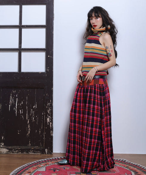 Retro Check Switching Skirt