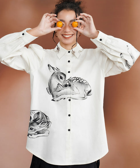 Deer Print Puff Sleeve Blouse