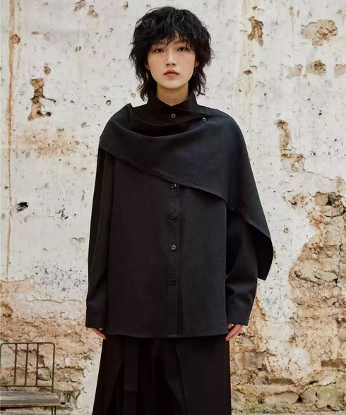 Cross Stand Collar Scarf Blouse