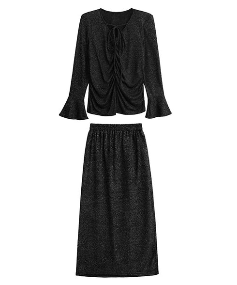 Shiny Gathered Top & Skirt
