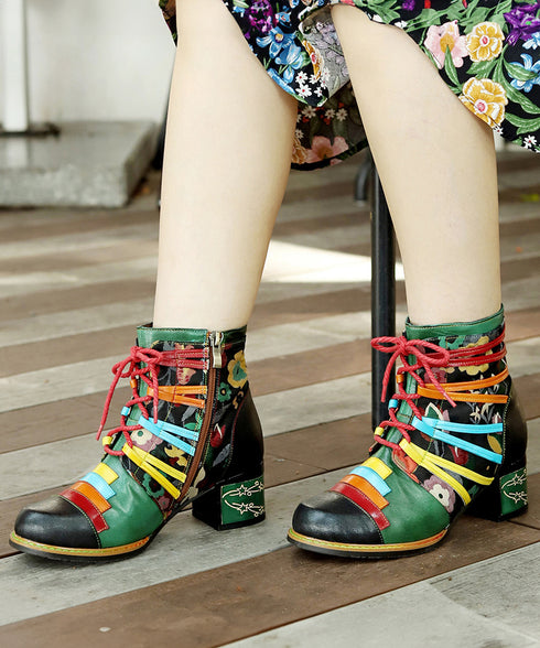 Colorful Strap Flower Short Boots