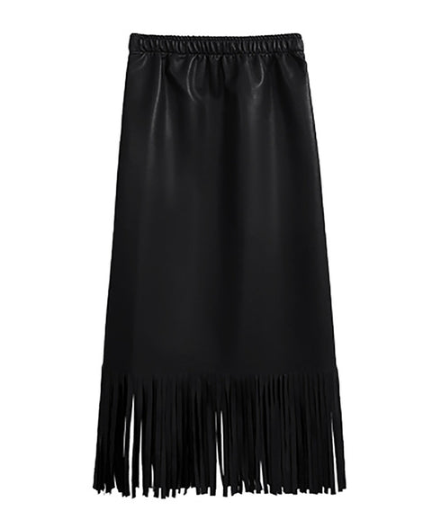 Faux Leather Fringe Skirt