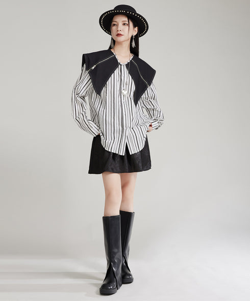 Zipper Big Collar Blouse