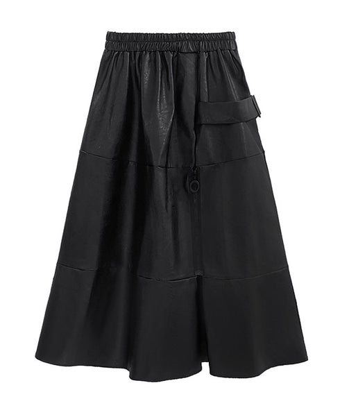 Splicing Zipper Flare Skirt