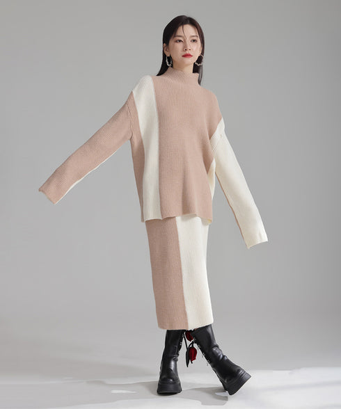 Bicolor Sweater & Skirt Co-ord