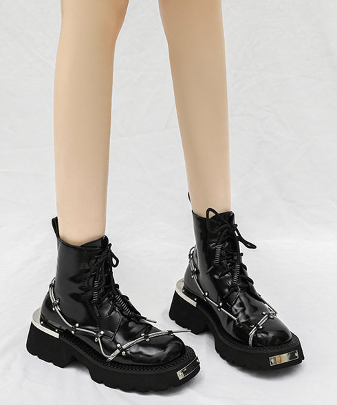 Wire Design Lace-up Boots