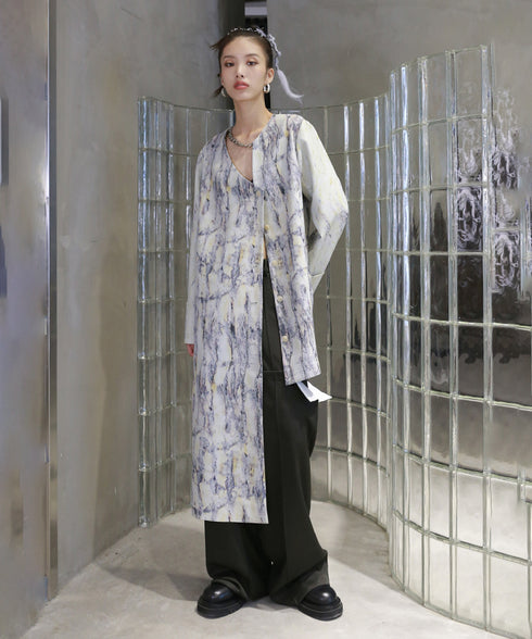 Tie-dye Print Collarless Jacket