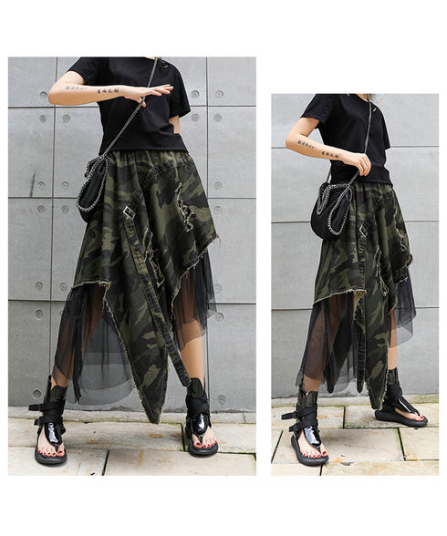Mesh Layered Camouflage Skirt