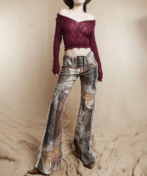 Medieval Print Tassel Pants