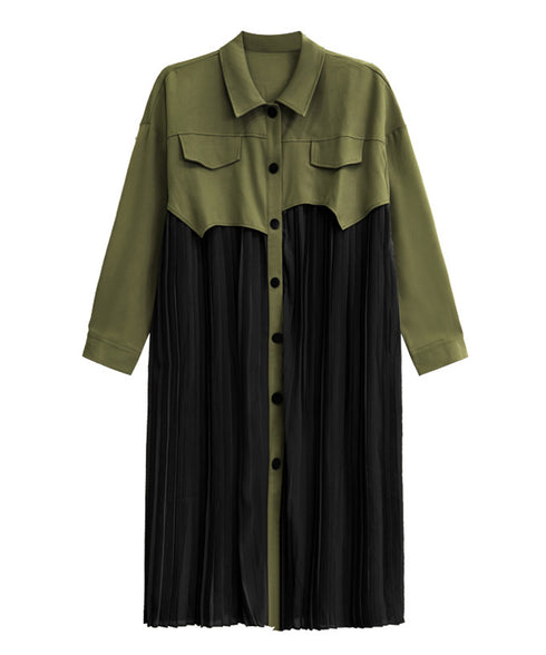Pleated Patchwork Long Blouse