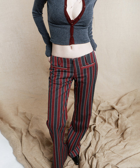 Striped Low Waist Bootcut Pants
