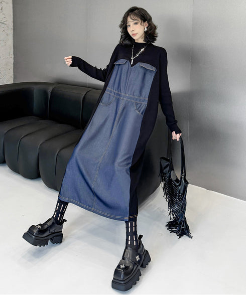 Denim Switching Dress