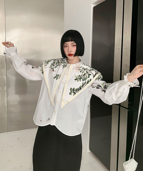 Botanical Print Puritan Collar Blouse
