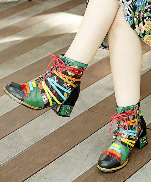 Colorful Strap Flower Short Boots