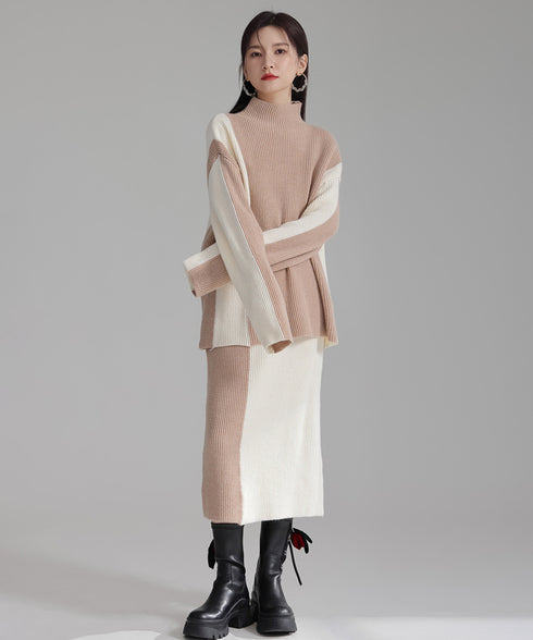 Bicolor Sweater & Skirt Co-ord