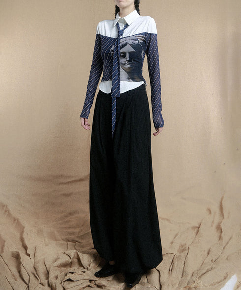 Diagonal Striped Tie Blouse