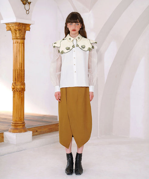 Strawberry Embroidery Collar Blouse