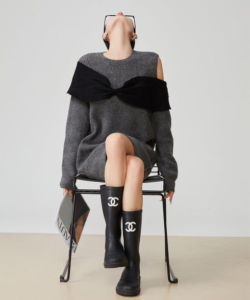 Shoulder Cut-out Knit Dress