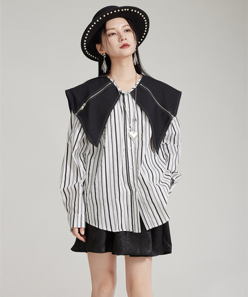 Zipper Big Collar Blouse