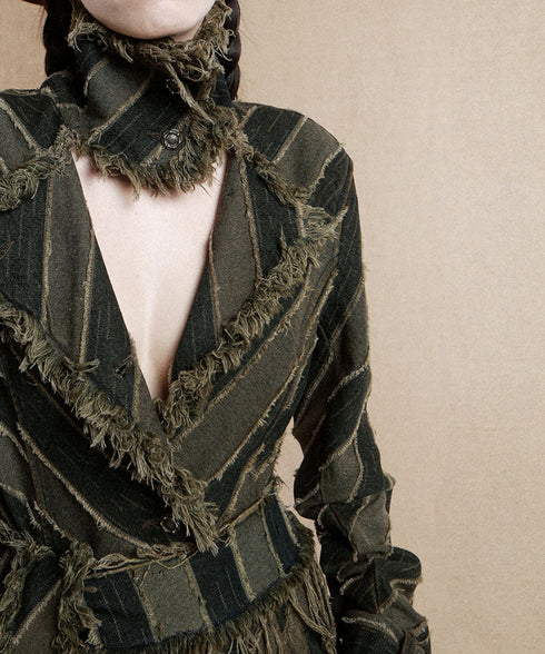 Diagonal Striped Denim Long Coat