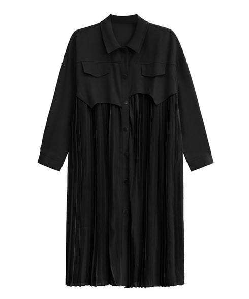 Pleated Patchwork Long Blouse
