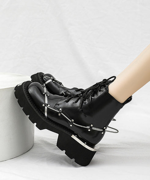 Wire Design Lace-up Boots