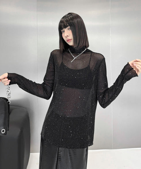 Shiny Turtleneck Top