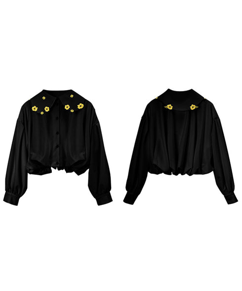 Small Flower Embroidery Collar Blouse