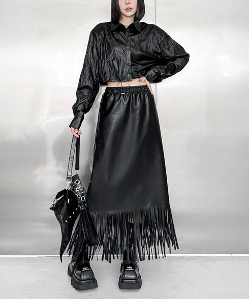 Faux Leather Fringe Skirt
