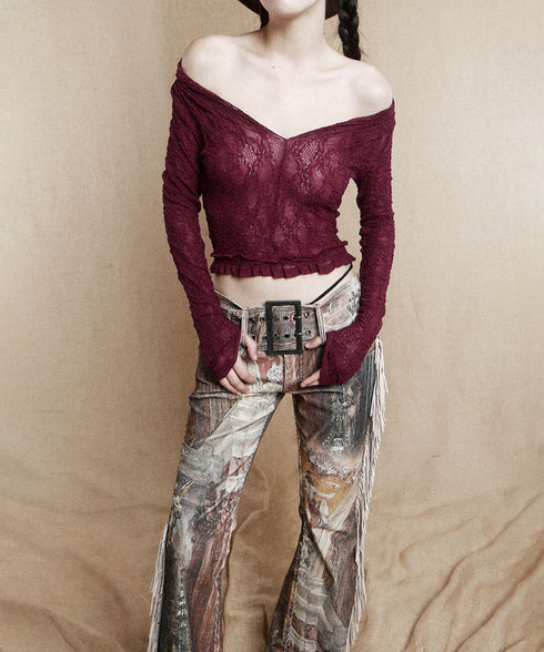 Medieval Print Tassel Pants