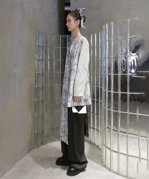 Tie-dye Print Collarless Jacket