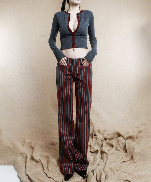 Striped Low Waist Bootcut Pants