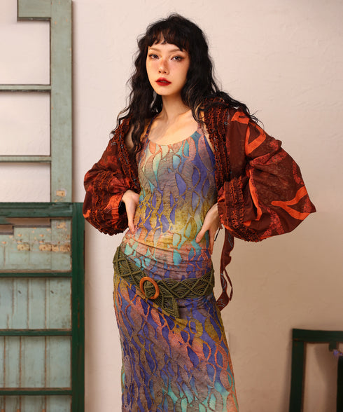 Printed Frill Line Short Jacket