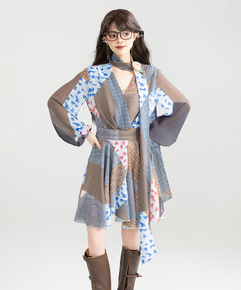 Retro Block Irregular Dress