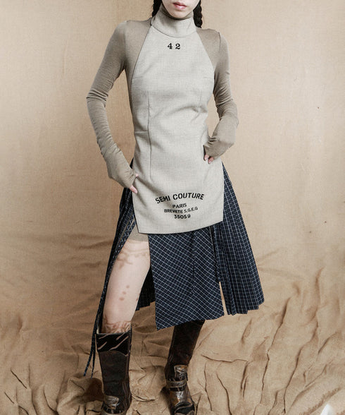 Double Zipper Plaid Pleated Skirt