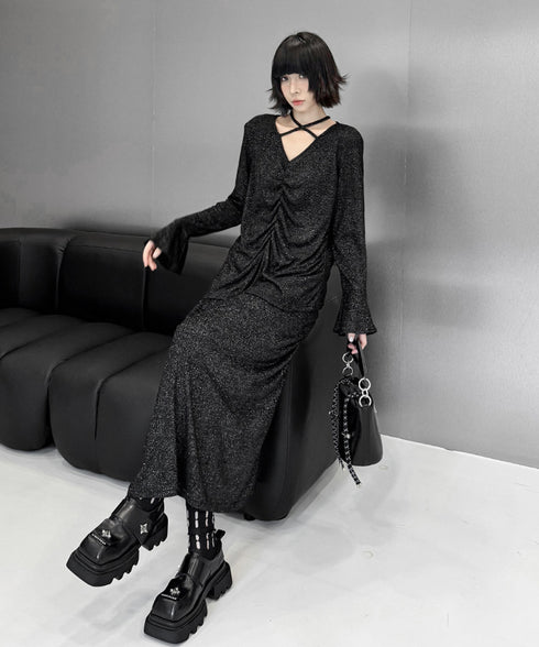 Shiny Gathered Top & Skirt