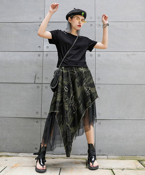 Mesh Layered Camouflage Skirt